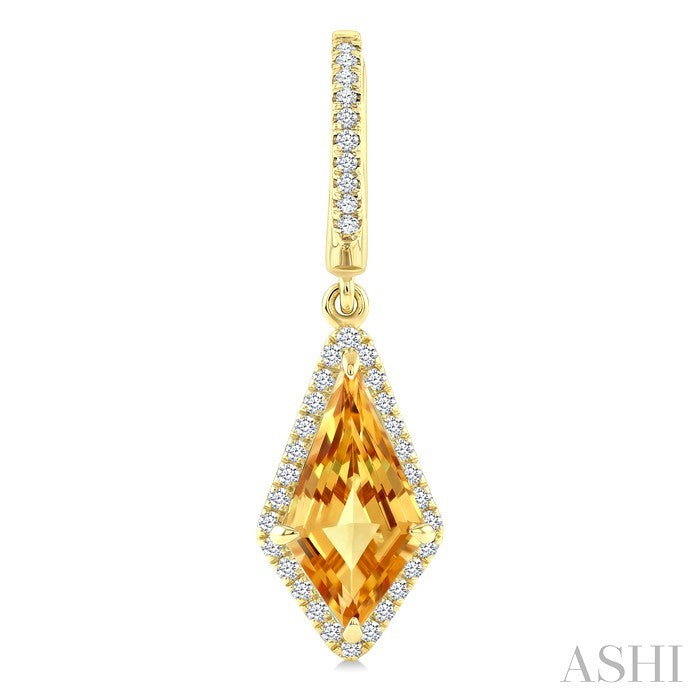 12X5 MM Evoque Gemstones Kite Shape Citrine and 1/3 Ctw Round Cut Diamond Semi-Precious Earrings in 10K Yellow Gold