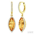 12X5 MM Evoque Gemstones Marquise Shape Citrine and 1/3 Ctw Round Cut Diamond Semi-Precious Earrings in 10K Yellow Gold