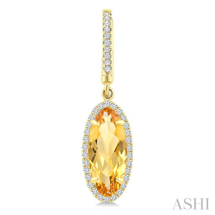 12X5 MM Evoque Gemstones Oval Shape Citrine and 1/3 Ctw Round Cut Diamond Semi-Precious Earrings in 10K Yellow Gold