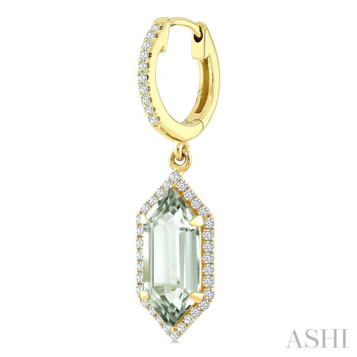 12X5 MM Evoque Gemstones Hexagon Shape Green Amethyst and 1/3 Ctw Round Cut Diamond Semi-Precious Earrings in 10K Yellow Gold
