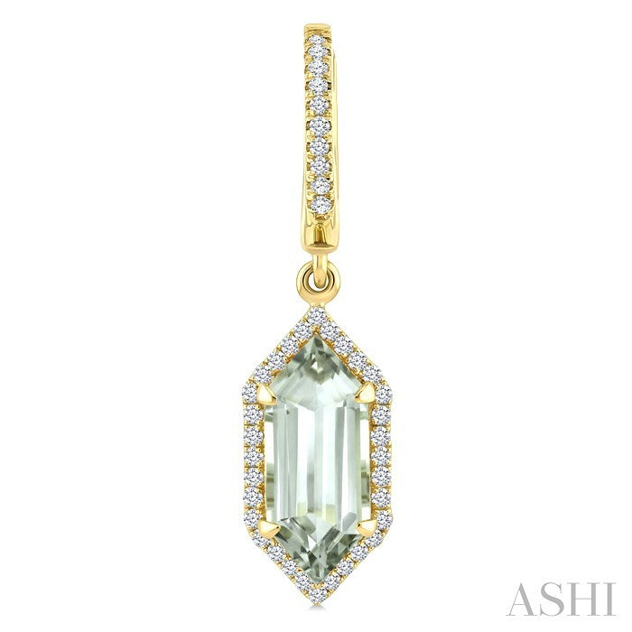 12X5 MM Evoque Gemstones Hexagon Shape Green Amethyst and 1/3 Ctw Round Cut Diamond Semi-Precious Earrings in 10K Yellow Gold