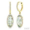 12X5 MM Evoque Gemstones Oval Shape Green Amethyst and 1/3 Ctw Round Cut Diamond Semi-Precious Earrings in 10K Yellow Gold