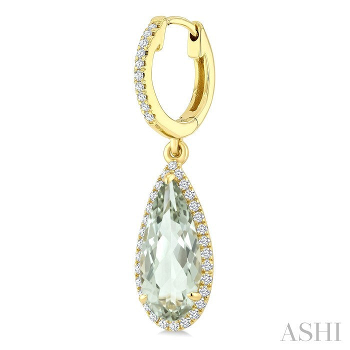 12X5 MM Evoque Gemstones Pear Shape Green Amethyst and 1/3 Ctw Round Cut Diamond Semi-Precious Earrings in 10K Yellow Gold