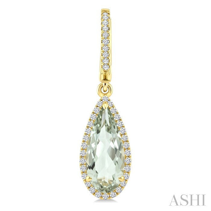 12X5 MM Evoque Gemstones Pear Shape Green Amethyst and 1/3 Ctw Round Cut Diamond Semi-Precious Earrings in 10K Yellow Gold