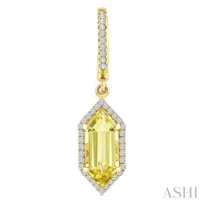 12X5 MM Evoque Gemstones Hexagon Shape Lemon Quartz and 1/3 Ctw Round Cut Diamond Semi-Precious Earrings in 10K Yellow Gold