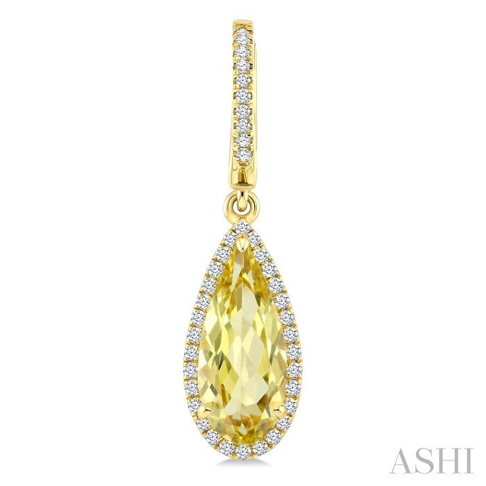 12X5 MM Evoque Gemstones Pear Shape Lemon Quartz and 1/3 Ctw Round Cut Diamond Semi-Precious Earrings in 10K Yellow Gold