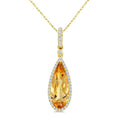 16X6 MM Evoque Gemstone Pear Shape Citrine and 1/5 Ctw Round Cut Diamond Semi-Precious Halo Pendant With Chain in 14K Yellow Gold