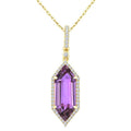 16X6 MM Evoque Gemstones Hexagon Shape Amethyst and 1/5 Ctw Round Cut Diamond Semi-Precious Pendant With Chain in 10K Yellow Gold