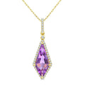 16X7 MM Evoque Gemstones Kite Shape Amethyst and 1/5 Ctw Round Cut Diamond Semi-Precious Pendant With Chain in 10K Yellow Gold