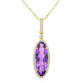16X6 MM Evoque Gemstones Oval Shape Amethyst and 1/5 Ctw Round Cut Diamond Semi-Precious Pendant With Chain in 10K Yellow Gold