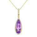 16X6 MM Evoque Gemstones Pear Shape Amethyst and 1/5 Ctw Round Cut Diamond Semi-Precious Pendant With Chain in 10K Yellow Gold