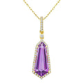 16X7 MM Evoque Gemstones Shield Shape Amethyst and 1/5 Ctw Round Cut Diamond Semi-Precious Pendant With Chain in 10K Yellow Gold