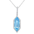 16X6 MM Evoque Gemstones Hexagon Shape Blue Topaz and 1/5 Ctw Round Cut Diamond Semi-Precious Pendant With Chain in 10K White Gold