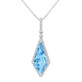 16X7 MM Evoque Gemstones Kite Shape Blue Topaz and 1/5 Ctw Round Cut Diamond Semi-Precious Pendant With Chain in 10K White Gold