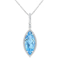 16X7 MM Evoque Gemstones Marquise Shape Blue Topaz and 1/5 Ctw Round Cut Diamond Semi-Precious Pendant With Chain in 10K White Gold