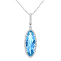 16X6 MM Evoque Gemstones Oval Shape Blue Topaz and 1/5 Ctw Round Cut Diamond Semi-Precious Pendant With Chain in 10K White Gold
