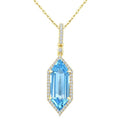 16X6 MM Evoque Gemstones Hexagon Shape Blue Topaz and 1/5 Ctw Round Cut Diamond Semi-Precious Pendant With Chain in 10K Yellow Gold