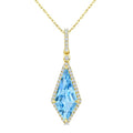 16X7 MM Evoque Gemstones Kite Shape Blue Topaz and 1/5 Ctw Round Cut Diamond Semi-Precious Pendant With Chain in 10K Yellow Gold