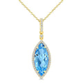 16X7 MM Evoque Gemstones Marquise Shape Blue Topaz and 1/5 Ctw Round Cut Diamond Semi-Precious Pendant With Chain in 10K Yellow Gold