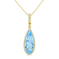 16X6 MM Evoque Gemstones Pear Shape Blue Topaz and 1/5 Ctw Round Cut Diamond Semi-Precious Pendant With Chain in 10K Yellow Gold