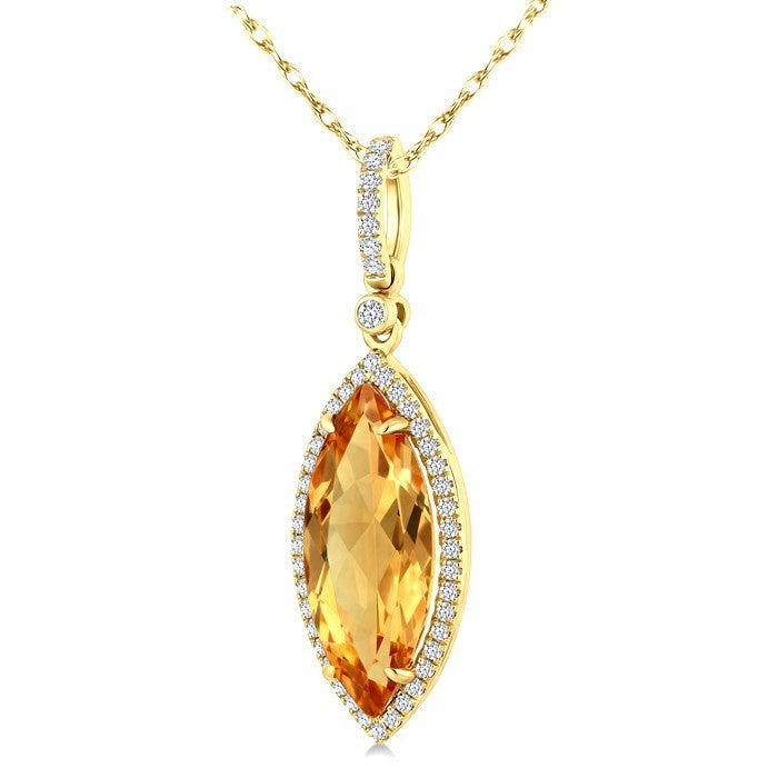 16X7 MM Evoque Gemstone Marquise Shape Citrine and 1/5 Ctw Round Cut Diamond Semi-Precious Pendant With Chain in 10K Yellow Gold