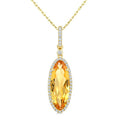 16X6 MM Evoque Gemstone Oval Shape Citrine and 1/5 Ctw Round Cut Diamond Semi-Precious Pendant With Chain in 10K Yellow Gold