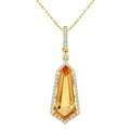 16X7 MM Evoque Gemstone Shield Shape Citrine and 1/5 Ctw Round Cut Diamond Semi-Precious Pendant With Chain in 10K Yellow Gold