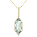 16X6 MM Evoque Gemstone Hexagon Shape Green Amethyst and 1/5 Ctw Round Cut Diamond Semi-Precious Pendant With Chain in 10K Yellow Gold