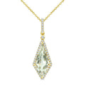 16X7 MM Evoque Gemstone Kite Shape Green Amethyst and 1/5 Ctw Round Cut Diamond Semi-Precious Pendant With Chain in 10K Yellow Gold