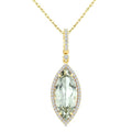 16X7 MM Evoque Gemstone Marquise Shape Green Amethyst and 1/5 Ctw Round Cut Diamond Semi-Precious Pendant With Chain in 10K Yellow Gold