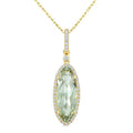 16X6 MM Evoque Gemstone Oval Shape Green Amethyst and 1/5 Ctw Round Cut Diamond Semi-Precious Pendant With Chain in 10K Yellow Gold