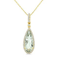 16X6 MM Evoque Gemstone Pear Shape Green Amethyst and 1/5 Ctw Round Cut Diamond Semi-Precious Pendant With Chain in 10K Yellow Gold