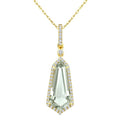 16X7 MM Evoque Gemstone Shield Shape Green Amethyst and 1/5 Ctw Round Cut Diamond Semi-Precious Pendant With Chain in 10K Yellow Gold