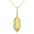 16X6 MM Evoque Gemstones Hexagon Shape Lemon Quartz and 1/5 Ctw Round Cut Diamond Semi-Precious Pendant With Chain in 10K Yellow Gold