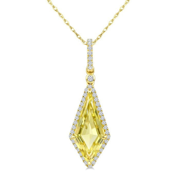 16X7 MM Evoque Gemstones Kite Shape Lemon Quartz and 1/5 Ctw Round Cut Diamond Semi-Precious Pendant With Chain in 10K Yellow Gold