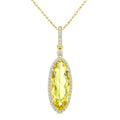 16X6 MM Evoque Gemstones Oval Shape Lemon Quartz and 1/5 Ctw Round Cut Diamond Semi-Precious Pendant With Chain in 10K Yellow Gold