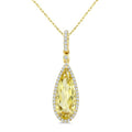 16X6 MM Evoque Gemstones Pear Shape Lemon Quartz and 1/5 Ctw Round Cut Diamond Semi-Precious Pendant With Chain in 10K Yellow Gold