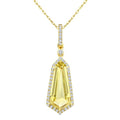 16X7 MM Evoque Gemstones Shield Shape Lemon Quartz and 1/5 Ctw Round Cut Diamond Semi-Precious Pendant With Chain in 10K Yellow Gold