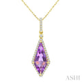 16X7 MM Evoque Gemstones Kite Shape Amethyst and 1/5 Ctw Round Cut Diamond Semi-Precious Pendant With Chain in 10K Yellow Gold