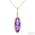 16X6 MM Evoque Gemstones Oval Shape Amethyst and 1/5 Ctw Round Cut Diamond Semi-Precious Pendant With Chain in 10K Yellow Gold