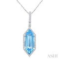 16X6 MM Evoque Gemstones Hexagon Shape Blue Topaz and 1/5 Ctw Round Cut Diamond Semi-Precious Pendant With Chain in 10K White Gold
