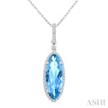 16X6 MM Evoque Gemstones Oval Shape Blue Topaz and 1/5 Ctw Round Cut Diamond Semi-Precious Pendant With Chain in 10K White Gold