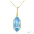16X6 MM Evoque Gemstones Hexagon Shape Blue Topaz and 1/5 Ctw Round Cut Diamond Semi-Precious Pendant With Chain in 10K Yellow Gold