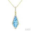 16X7 MM Evoque Gemstones Kite Shape Blue Topaz and 1/5 Ctw Round Cut Diamond Semi-Precious Pendant With Chain in 10K Yellow Gold