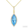 16X7 MM Evoque Gemstones Marquise Shape Blue Topaz and 1/5 Ctw Round Cut Diamond Semi-Precious Pendant With Chain in 10K Yellow Gold