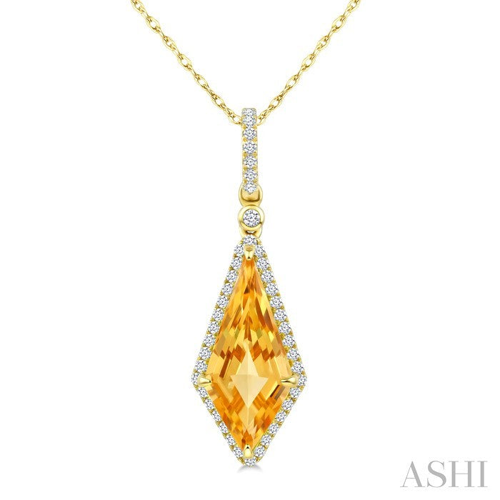16X7 MM Evoque Gemstone Kite Shape Citrine and 1/5 Ctw Round Cut Diamond Semi-Precious Pendant With Chain in 10K Yellow Gold