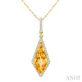 16X7 MM Evoque Gemstone Kite Shape Citrine and 1/5 Ctw Round Cut Diamond Semi-Precious Pendant With Chain in 10K Yellow Gold