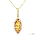 16X7 MM Evoque Gemstone Marquise Shape Citrine and 1/5 Ctw Round Cut Diamond Semi-Precious Pendant With Chain in 10K Yellow Gold