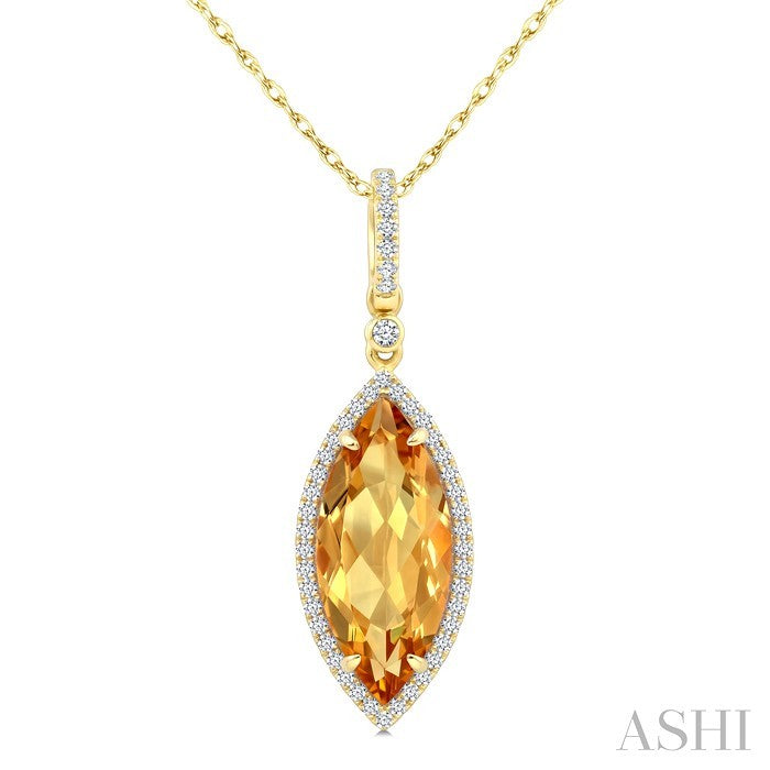 16X7 MM Evoque Gemstone Marquise Shape Citrine and 1/5 Ctw Round Cut Diamond Semi-Precious Pendant With Chain in 10K Yellow Gold
