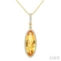 16X6 MM Evoque Gemstone Oval Shape Citrine and 1/5 Ctw Round Cut Diamond Semi-Precious Pendant With Chain in 10K Yellow Gold